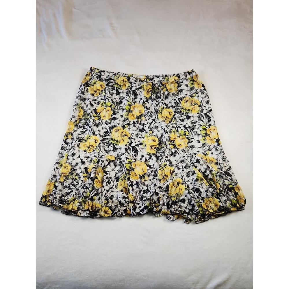 CJ Banks Floral Flare Skirt in Black, White and Yellow. Plus Size 2X